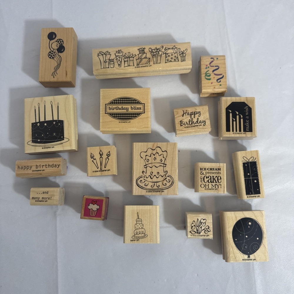 Rubber Wood Mount Stamp Lot Birthday Balloons Presents Stampin Up &‎ Others Cake